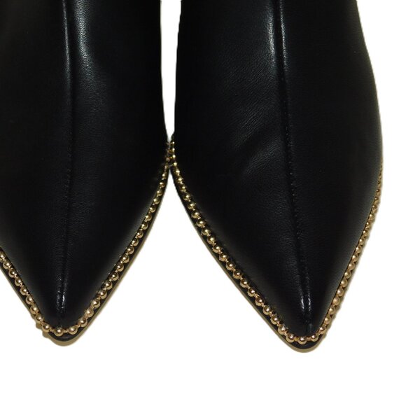 Coach Wynie Black Leather Drawstring Ankle Gold Bead Studded Trim Bootie - Picture 3 of 11